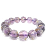 Rare Earth Gallery Ametrine beaded bracelet with 13.5-14.5 mm round beads in purple and golden yellow hues.