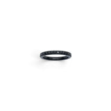 Rare Earth Gallery 2mm titanium ring with black IP plating and a half-band of sparkling black cubic zirconia stones.