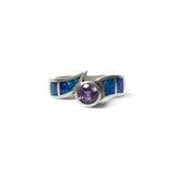 Rare Earth Gallery sterling silver ring featuring blue opal inlay and a round purple amethyst CZ stone