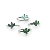 Rare Earth Gallery cactus-shaped green turquoise rings set in polished 925 sterling silver bands