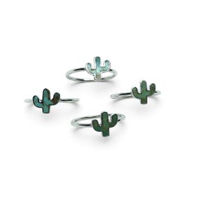 Rare Earth Gallery cactus-shaped green turquoise rings set in polished 925 sterling silver bands
