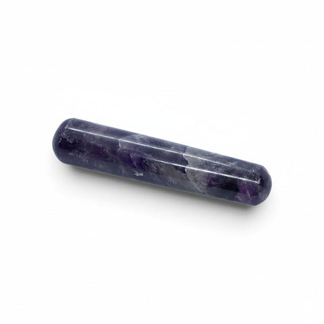Rare Earth Gallery polished chevron amethyst massage wand with deep purple and white banded crystal patterns