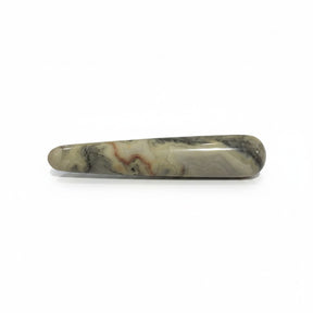 Rare Earth Gallery yellow Crazy Lace Agate massage wand with smooth polished surface and intricate swirling patterns