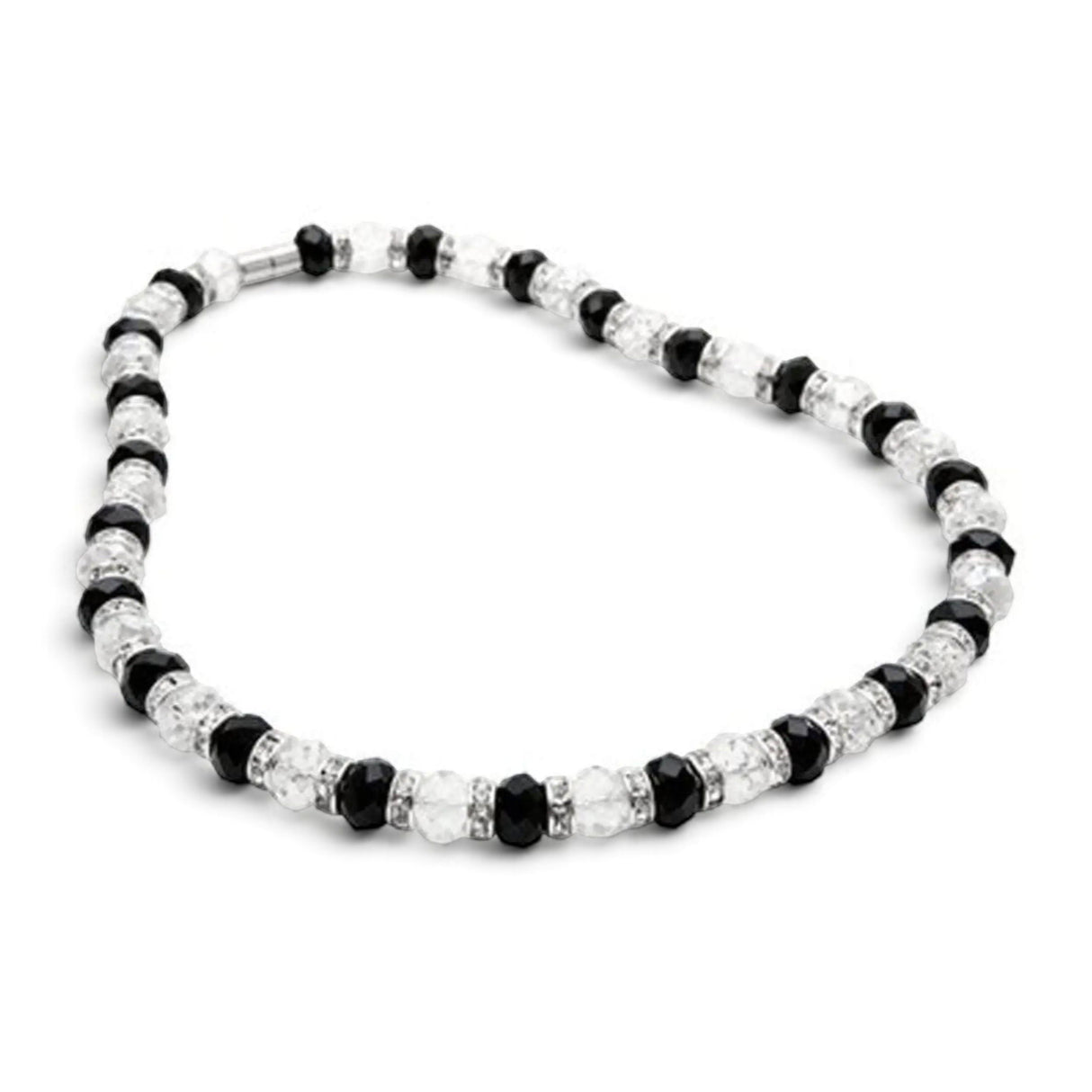 Rare Earth Gallery crystal necklace featuring alternating clear and black faceted beads with silver accents