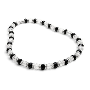 Rare Earth Gallery crystal necklace featuring alternating clear and black faceted beads with silver accents