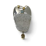 Rare Earth Gallery pendant featuring a natural druze stone, blue topaz, yellow sapphire, and 18k gold wire accents.