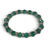 Rare Earth Gallery crystal bracelet featuring faceted erinite green beads and sparkling silver-tone spacers
