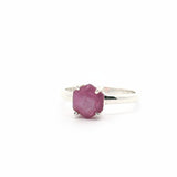 Rare Earth Gallery faceted ruby stalactite ring in a silver prong setting, size 6.