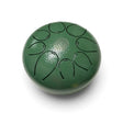 Rare Earth Gallery mini steel singing drum in green metal with a flower of life engraving on top