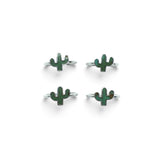 Rare Earth Gallery sterling silver rings featuring green turquoise cactus-shaped bezel settings on a white background