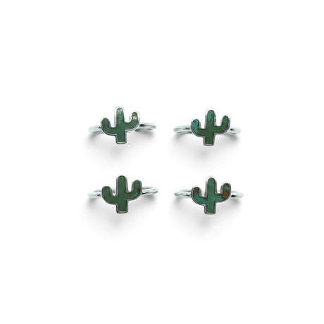 Rare Earth Gallery sterling silver rings featuring green turquoise cactus-shaped bezel settings on a white background