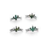Rare Earth Gallery sterling silver rings featuring green turquoise cactus-shaped bezel settings
