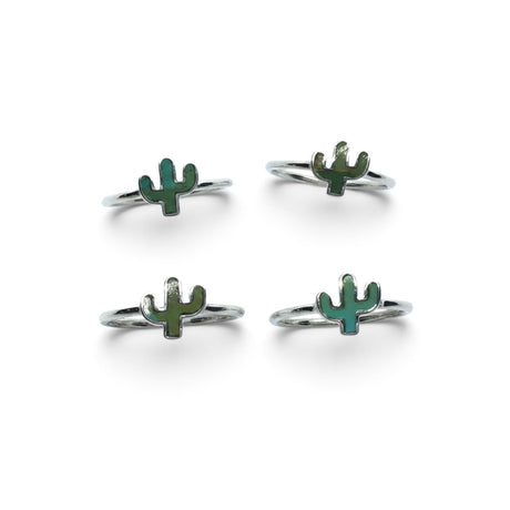 Rare Earth Gallery sterling silver rings featuring green turquoise cactus-shaped bezel settings