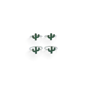 Rare Earth Gallery green turquoise cactus rings in 925 sterling silver, set of four delicate stackable bands.