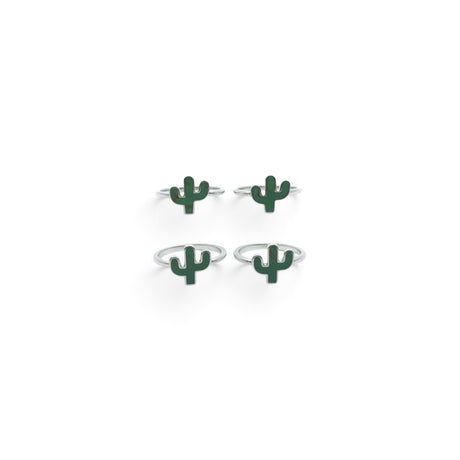 Rare Earth Gallery green turquoise cactus rings in 925 sterling silver, set of four delicate stackable bands.