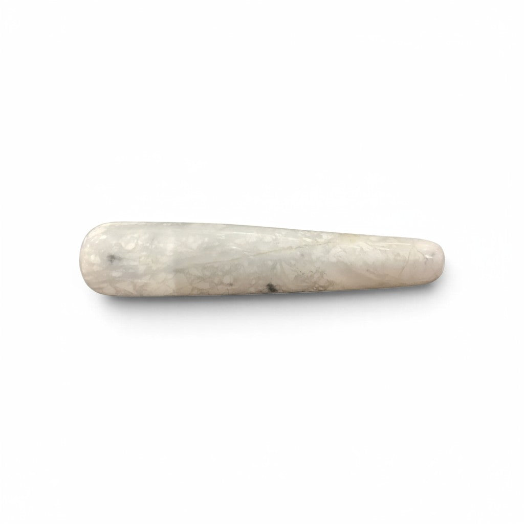 Rare Earth Gallery polished white howlite massage wand with natural grey marble-like veining