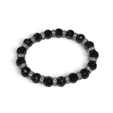 Rare Earth Gallery crystal bracelet featuring faceted jet hematite beads and sparkling silver-tone spacer accents.