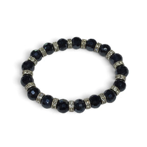 Rare Earth Gallery crystal bracelet featuring faceted jet hematite beads and sparkling silver-tone spacer accents.
