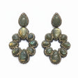 Rare Earth Gallery labradorite dangle earrings with nine pear-shaped stones, marcasite, and gold Swarovski crystals.