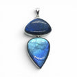 Rare Earth Gallery labradorite pendant featuring a triangle and pear cabochon in blue and teal set in sterling silver.