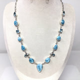 Rare Earth Gallery Larimar link necklace with faceted blue topaz and pearl accents, sterling silver.