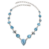 Rare Earth Gallery Larimar link necklace with faceted blue topaz and pearl accents, silver chain.