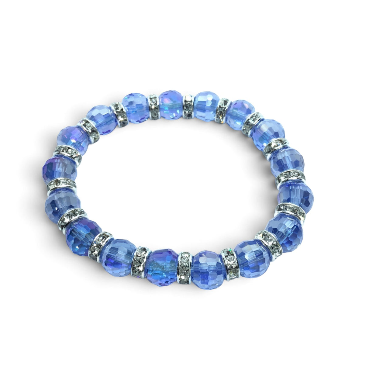 Rare Earth Gallery light sapphire crystal bracelet with iridescent faceted beads and silver-tone spacer accents