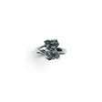 Rare Earth Gallery Campo De Cielo meteorite ring featuring a prong-set cluster duo on a 925 sterling silver band.