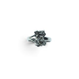 Rare Earth Gallery Campo De Cielo meteorite ring featuring a prong-set cluster duo on a 925 sterling silver band.