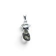 Rare Earth Gallery Campo De Cielo meteorite nugget pendant with a clear Herkimer diamond and 925 sterling silver bezel