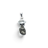Rare Earth Gallery Campo De Cielo meteorite nugget pendant with a clear Herkimer diamond and 925 sterling silver bezel