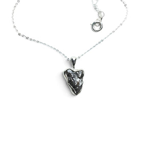Rare Earth Gallery Campo De Cielo meteorite nugget pendant in a 925 sterling silver bezel on an 18-inch chain