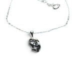 Rare Earth Gallery Campo De Cielo meteorite nugget pendant in a 925 sterling silver bezel on an 18-inch chain.