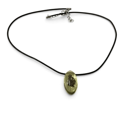 Rare Earth Gallery oval Muonionalusta meteorite pendant on a black leather cord necklace