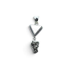 Rare Earth Gallery triangular Muonionalusta meteorite pendant with rope bezel and Campo del Cielo nugget in silver