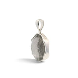 Rare Earth Gallery Muonionalusta meteorite pendant with a 6-pointed star facet in a rhodium-plated sterling silver case.