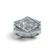Rare Earth Gallery sterling silver ring featuring a diamond-shaped Muonionalusta meteorite with Widmanstätten pattern
