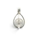Rare Earth Gallery Muonionalusta meteorite sphere pendant in a silver-toned rhodium-plated slotted cage.