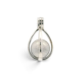 Rare Earth Gallery Muonionalusta meteorite sphere pendant in a silver-toned rhodium-plated slotted cage.