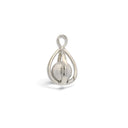 Rare Earth Gallery Muonionalusta meteorite sphere pendant in a silver rhodium-plated slotted cage design.