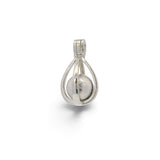 Rare Earth Gallery Muonionalusta meteorite sphere pendant in a silver-toned rhodium-plated slotted cage design.