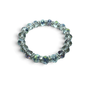 Rare Earth Gallery mystic topaz crystal beaded bracelet with sparkling silver accents on a white background