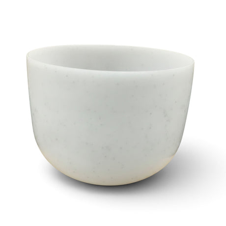 Rare Earth Gallery 10-inch obsidian singing bowl in white with subtle speckled texture tuned to G-25 432Hz