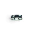 Rare Earth Gallery ring featuring black onyx and white opal rectangle cabochon inlay with silver channel detailing.