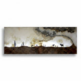 Rare Earth Gallery illuminated onyx and travertine wall panel with moose silhouettes on white amber background.