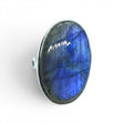Rare Earth Gallery oval labradorite ring with ocean blue flash in a 925 sterling silver bezel setting.