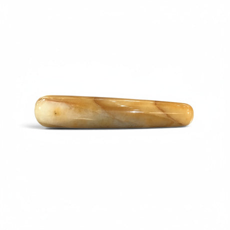 Rare Earth Gallery peach moonstone massage wand with smooth polished surface and natural marbled cream patterns.