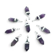 Rare Earth Gallery purple fluorite double point pendants in sterling silver open lantern bezels arranged in a circle