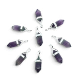 Rare Earth Gallery purple fluorite double point pendants in sterling silver open lantern bezels arranged in a circle