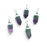 Rare Earth Gallery rainbow fluorite double point crystal pendants in 925 sterling silver open lantern bezels